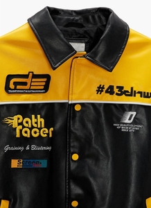 Parche personalizado bordado Logo Unisex Puff estampado <span class=keywords><strong>de</strong></span> gran tamaño <span class=keywords><strong>motocicleta</strong></span> F1 PU <span class=keywords><strong>chaqueta</strong></span> pesada francés Terry <span class=keywords><strong>cuero</strong></span> parche cremallera <span class=keywords><strong>chaqueta</strong></span> - Product Image 5