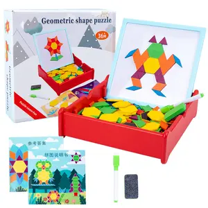 COMMIKI Brinquedos Magnéticos De Madeira Creative Plane Puzzle Forma Geométrica Tangram Puzzle De Madeira Magnetic Puzzle Board