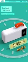 Power Bank Kapasitas Tinggi 30000mah Layar LED Digital Pengisian Cepat Tahan Air Kabel Ganda untuk Baterai Ponsel Grosir