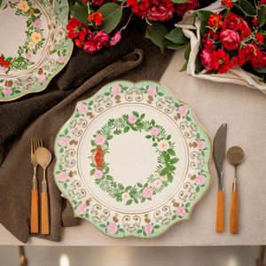 Одноразовые бумажные тарелки с цветочным узором — зеленый и золотой дизайн, для дома, вечеринок и мероприятий - Product Image 3