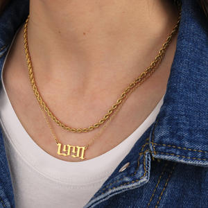 Usine Cadeau D'anniversaire En Acier Inoxydable Or 18K Année 1980 ~ 2025 Pendentif Chaîne Collier Année De Naissance Charme Collier pour Femmes - Product Image 4