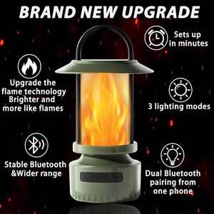 Lampe de nuit portable rétro à flamme RGB, haut-parleur Bluetooth sans fil TWS avec lumières LED, lanterne d'extérieur pour le camping, la terrasse, le jardin, les fêtes, la randonnée - Product Image 4