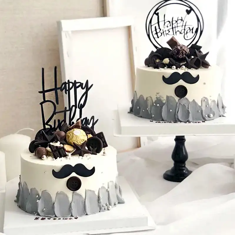 Hiasan Atas Kue Happy Birthday, Dekorasi Puncak Kue Emas Glitter Akrilik Persediaan Pesta Berbagai Puncak Cupcake/
