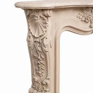 Cheminée en marbre personnalisée, moderne, sculptée à la main, luxueuse, en marbre beige Galala, avec manteau de cheminée en marbre - Product Image 3