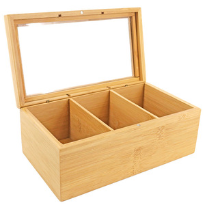Cajas de té minimalistas modernas al por mayor de fábrica, cajas de almacenamiento de té con compartimentos de bambú, cajas de té con tapa transparente de acrílico, y - Product Image 3
