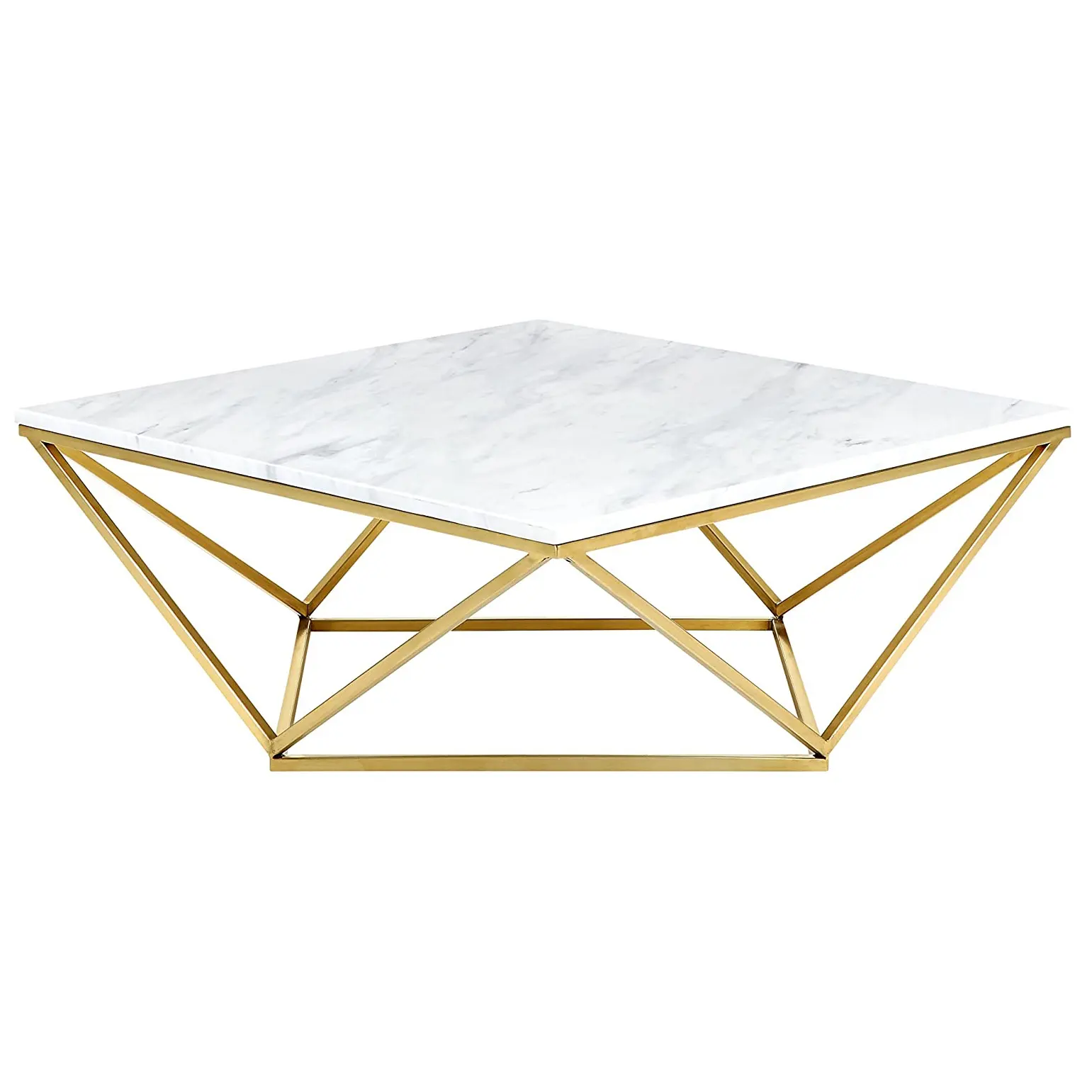 factory outlet luxury hollow out chrome plated marble top center polygon coffee table living room table