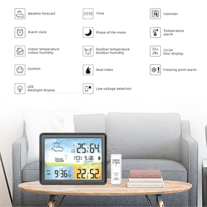 Thermo-hygromètre Station météo sans fil Écran LCD couleur Prévisions météo Réveil avec fonction snooze Station météo RCC pour salon - Product Image 5