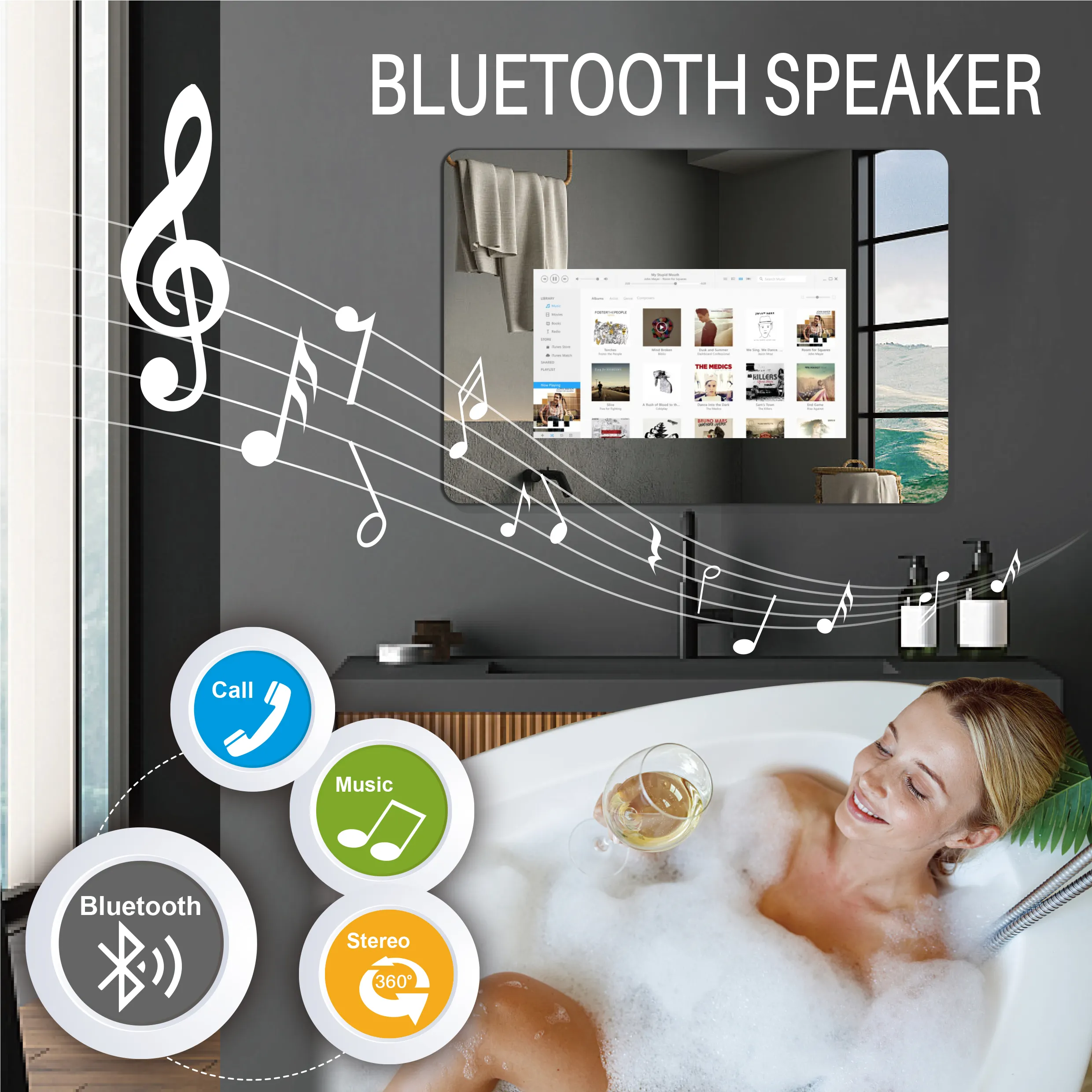 En kaliteli dijital interaktif banyo sihirli duvar dekoratif büyük akıllı ayna dokunmatik ekran Android
