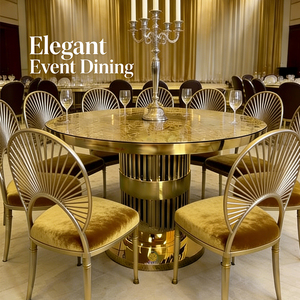 Mesa de Comedor Redonda de Acero Inoxidable de Primera Calidad para Banquetes de Hotel, Mesa Redonda de Lujo para Banquetes de Boda Dorada - Product Image 3