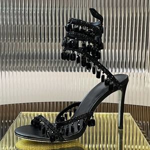 Zapatos de tacón de aguja súper alto con plataforma y diamantes para mujer, con tiras al tobillo y pedrería grande, de punta abierta, ideales para banquetes de verano. - Product Image 4