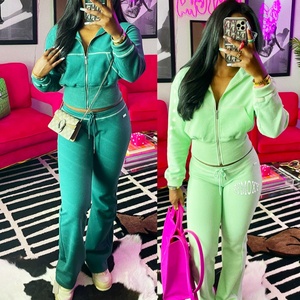 Conjunto de chándal de dos piezas para mujer 2026 con cremallera, ropa deportiva, logotipo personalizado, tejido gofrado, conjunto de chándal para descansar - Product Image 2