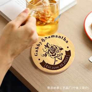 Bamboo Round <b>Coaster</b> Set With Custom Logo Personalized <b>Drink</b> <b>Coasters</b> For Home Bar Use - Product Image 4