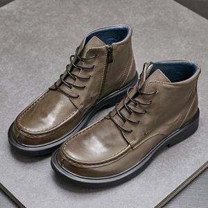 Botines de Piel con Cierre y Punta Redonda, Estilo Casual y a la Moda para Otoño e Invierno, Gran Venta - Product Image 1