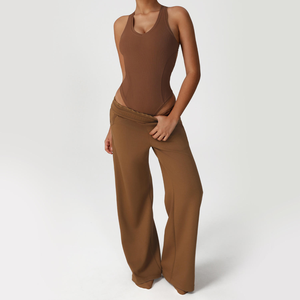 Комплект женской спортивной одежды для фитнеса, йоги, танцев: без спинки, однотонный, с высокой талией, из спандекса/нейлона, двусторонний, дышащий, быстросохнущий, модный - Product Image 4