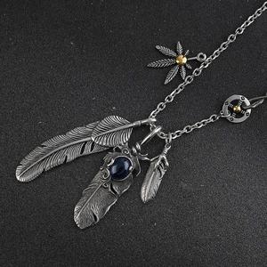 Ensemble de bijoux en acier inoxydable pour hommes, colliers rétro très tendance, colliers à pendentif plume pour hommes, accessoires de bijoux - Product Image 3