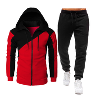 Ensemble de survêtement pour homme à blocs de couleur, 2 pièces, veste à capuche contrastée, pantalon long décontracté, tenue streetwear pour homme, sweat-shirt à capuche