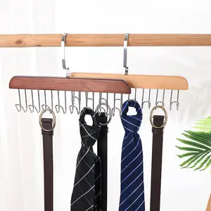 Wholesale Custom Tiktok Hottest Best-Selling Multifunctional Space Saving Tie Belt Scarf Wooden Hanger With Hooks