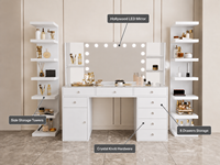 Ensemble de coiffeuse de maquillage en gros, directement de l'usine, avec miroir à ampoules LED, boutons en cristal, design personnalisé, pour l'exportation