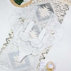 Kho 4 màu sắc phụ nữ 3 mảnh đồ bơi Underwire bikini và Bìa UPS thiết lập dài tay áo Sheer ăn mặc táo bạo Áo Tắm S-L - Product Image 4