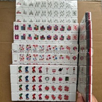 (Expédition possible) Fourniture d'ensembles de Mahjong en acrylique de style américain à quatre couches, à dos doré et miroir, sur le thème de Noël, de qualité export, simples
