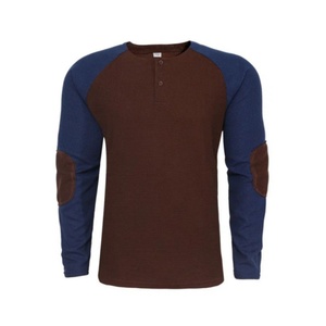 Wholesale Men's 100% Cotton Slim Fit Neck Long-Sleeved Raglan Sleeve T-<b>Shirt</b> Quick Dry Breathable <b>Waffle</b> Texture Customizable - Product Image 1