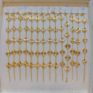 Pulsera de Trébol de Oro Real de 18K/14K/22K al por Mayor, Pulsera de Eslabones con Dije de Flor para Mujer, Joyería <span class=keywords><strong>Fina</strong></span> de Trébol de Cuatro Hojas Delicado en Oro - Product Image 3