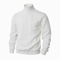 Pull en maille jacquard chaud à col montant pour homme, couleur unie, style européen, collection automne, mode jeune, synthétique