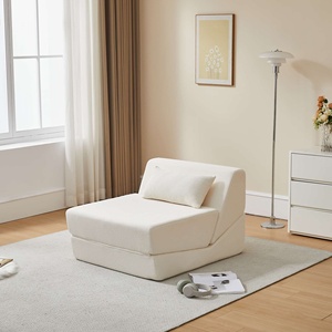 Canapé-lit moderne en tissu beige, une place, dossier à oreillers, convertible, sans accoudoirs, minimaliste, pour salon, canapé rembourré - Product Image 2