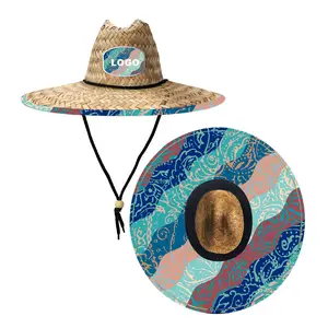 قبعة حماية من القش للكبار بتصميم جديد للصيف بتصميم جديد مخصص قبعة حماية من الشمس البحرية بحافة واسعة