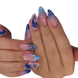 Mode Style français mignon dauphin presse sur les ongles 24 pièces ABS haute qualité océan série amande forme faux ongles - Product Image 6