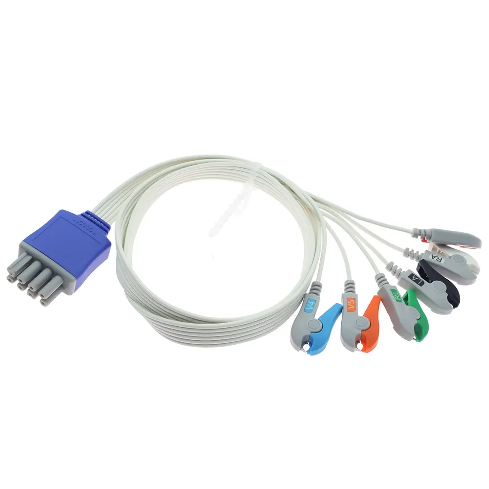 Compatible con Nihon Kohden, cable de ECG desechable con 6 cables, clip AHA, cable de ECG