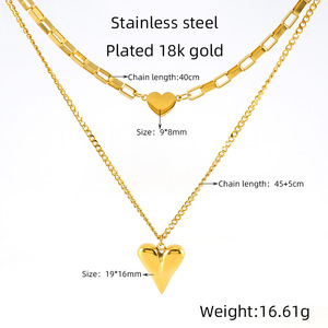 ZOGXIN Gold Heart Double Layer Necklace 18K Titanium Steel Pendant For Women Fashion Jewelry Leisure Wear - Product Image 4