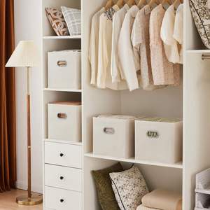 <b>Stackable</b> and Foldable <b>Storage</b> Bins 6 Piece Set Strong Poly-Woven Fabric Sturdy Chipboard Sides <b>Storage</b> Box - Product Image 2