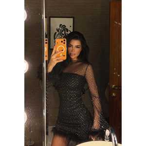 Robe de soirée mi-longue noire transparente, style Empire, en polyester tissé brodé, taille naturelle, coupe crayon, du XS au XL, idéale pour l'été - Product Image 4