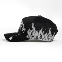Casquette de baseball personnalisée en daim Dobby à 5 panneaux avec lettrage métallique SCREAM et imprimé flamme – Style sportif urbain unisexe