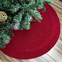 Falda para árbol de Navidad de punto trenzado grueso de 48 pulgadas, color borgoña, con base de hilo rústico y borde trenzado para decoración navideña - OEM