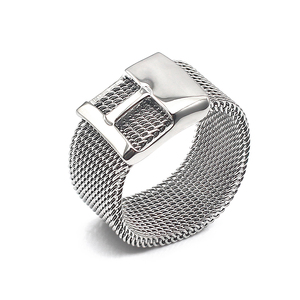 Stainless Steel Mesh Belt Buckle <strong>Rings</strong> for Men and Women <strong>Silver</strong> Wedding <strong>Bands</strong> 10mm - Product Image 1