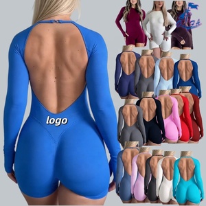 QIFA NOUVEAU Combinaison <span class=keywords><strong>de</strong></span> <span class=keywords><strong>sport</strong></span> sans dos à taille en V pour femme, short push-up, combinaison <span class=keywords><strong>de</strong></span> <span class=keywords><strong>yoga</strong></span>, vêtements d'entraînement, <span class=keywords><strong>tenue</strong></span> <span class=keywords><strong>de</strong></span> <span class=keywords><strong>sport</strong></span> sans couture - Product Image 1