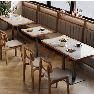 طاولة حديثة مربعة الشكل من خشب الراتان بإطار رخامي لمطعم البيتزا طاولة أثاث ومقهى - Product Image 2