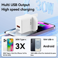 Chargeur mural populaire 30W à double port USB-A et USB-C PD 3.0, homologué KC, avec OTP et OVP pour Android