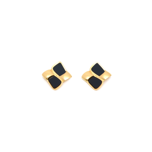 Fashion <b>Stud</b> <b>Earrings</b> 316L Stainless Steel PVD Gold Plating <b>Black</b> Inlay Minimalist Design - Product Image 2