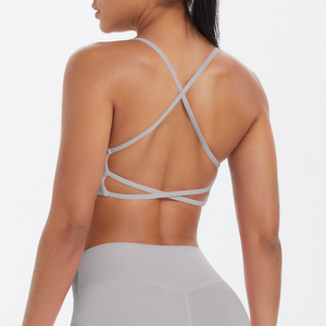 Women Thin Strap Criss Cross Back Yoga Bra Low Support Shockproof Sports Bra with Padded Running Gym Workout Activewear - Product Image 5