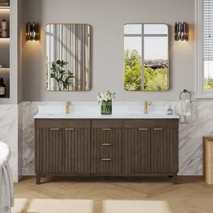 Fabbrica del Vietnam all'ingrosso moderno classico in legno massello per il <span class=keywords><strong>bagno</strong></span> <span class=keywords><strong>mobile</strong></span> lavabo doppio lavello MDF compensato melamina Board per Hotel - Product Image 2