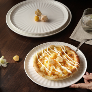 <b>White</b> Embossed Porcelain Plate <b>Set</b>, 3 Sizes Round Ceramic <b>Dinner</b> Plates with Radial Texture for Kitchen & Restaurant - Product Image 3