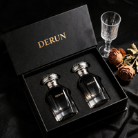 Flacon de parfum vide transparent à facettes de qualité supérieure avec couvercle argenté, boîte noire personnalisée de luxe, emballage de parfum de luxe