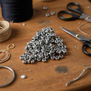 Perline con Lettere Ilan 4x7mm Argento e Nero per Lavori Artigianali - Product Image 2