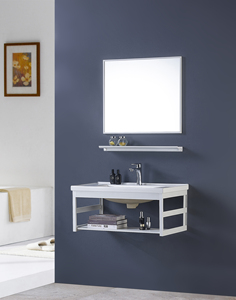 Gabinete de Baño Minimalista de Aluminio Pequeño con Espejo y Lavabo de Cerámica para Apartamentos Pequeños - Product Image 5
