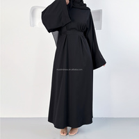 Gaun Abaya Wanita Muslim Lengan Panjang Bahan Polyester Bernapas Desain Baru Grosir Sederhana dengan Sabuk