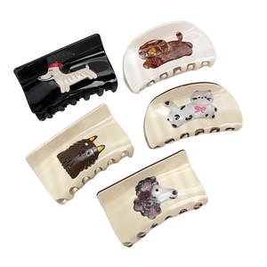 Fermaglio per capelli coreano in acetato bianco crema con design simpatico cane e gatto, fermaglio a squalo, nuovo arrivo per capelli semi-arricciati, accessori per capelli - Product Image 1
