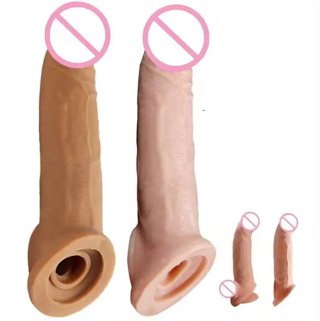 21cm Lengthen and Thicken Lock Sperm Ring Reusable Condoms Dildo Penile Sleeve Extender